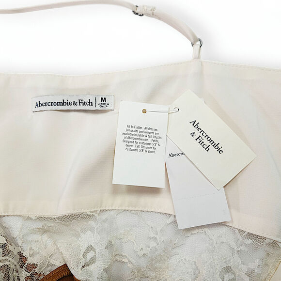 Abercrombie & Fitch A Line Maxi Dress Side Zip Lined Cream Amber Old Money M NWT - Picture 5 of 8